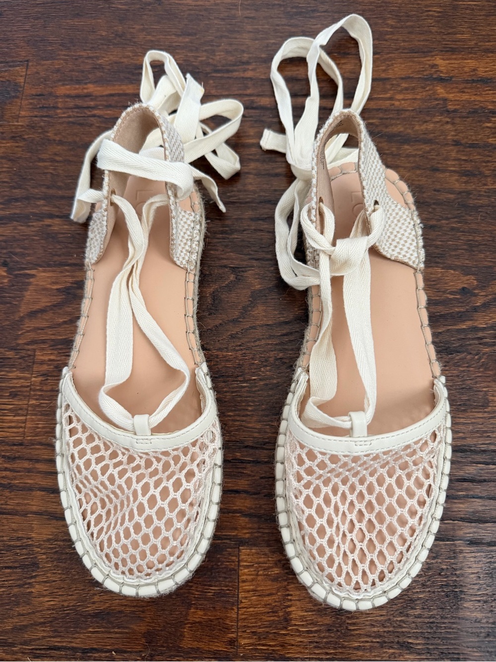 LOFT Cream Lace-Up Mesh Espadrille Flats